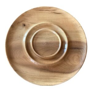 Vintage Myrtlewood Chip & Dip Round Wood Tray